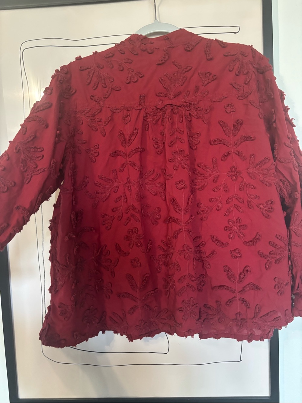 Anthropologie Women's Red Embroidered Button-Front Top - Picture 4 of 4